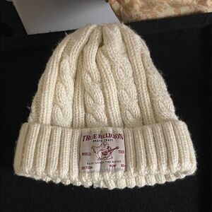 True Religion Ivory Cable Knit Beanie